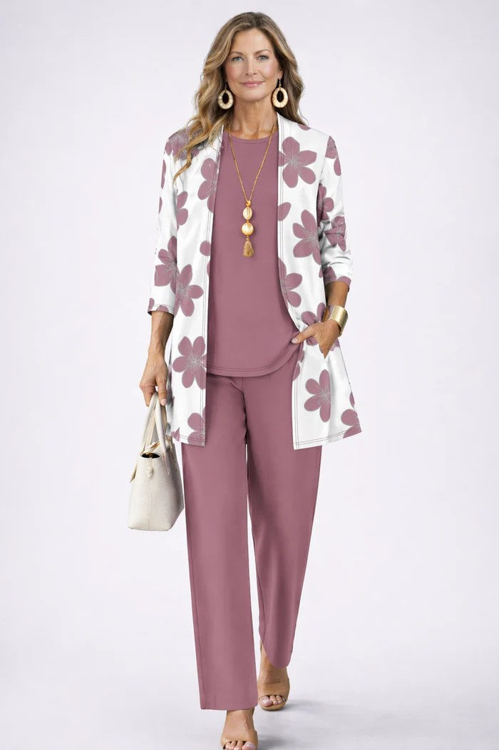 Completo a tre pezzi con top lungo e pantaloni