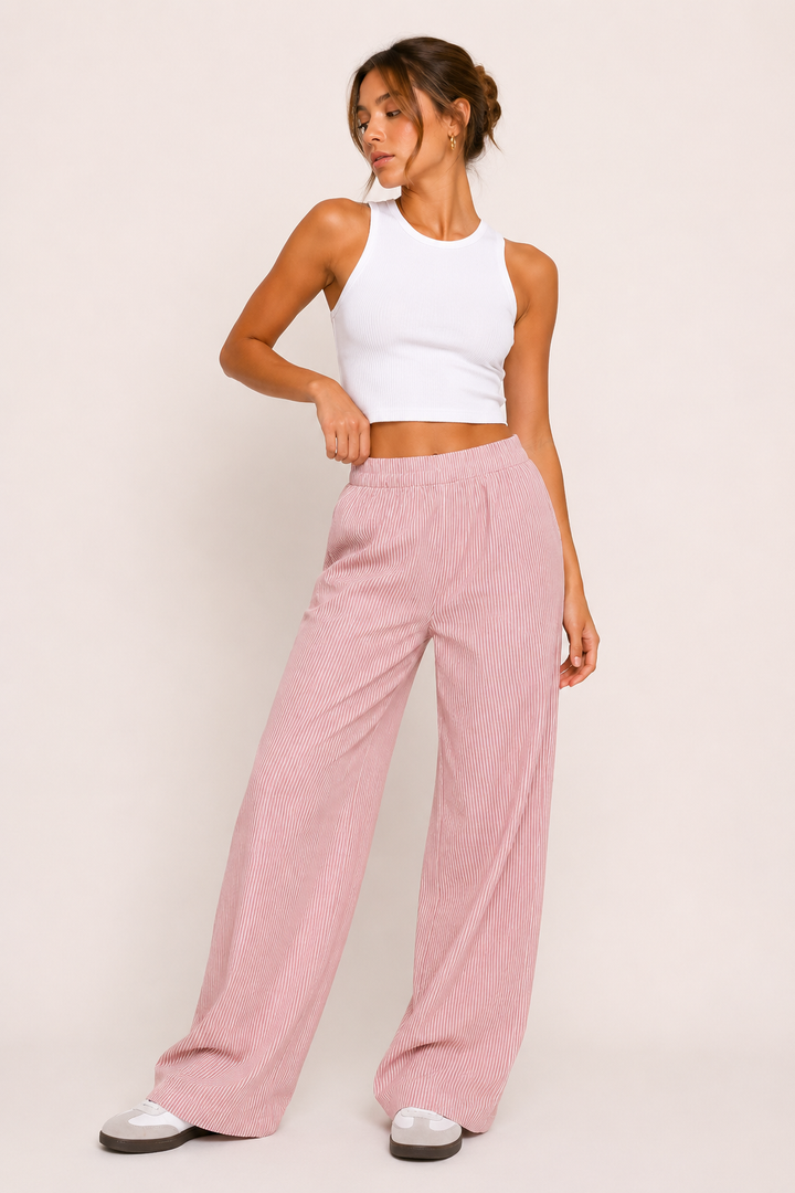 Pantaloni larghi a righe con cintura elastica