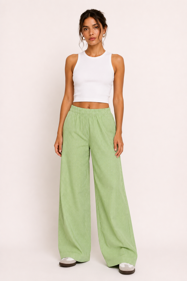 Pantaloni larghi a righe con cintura elastica