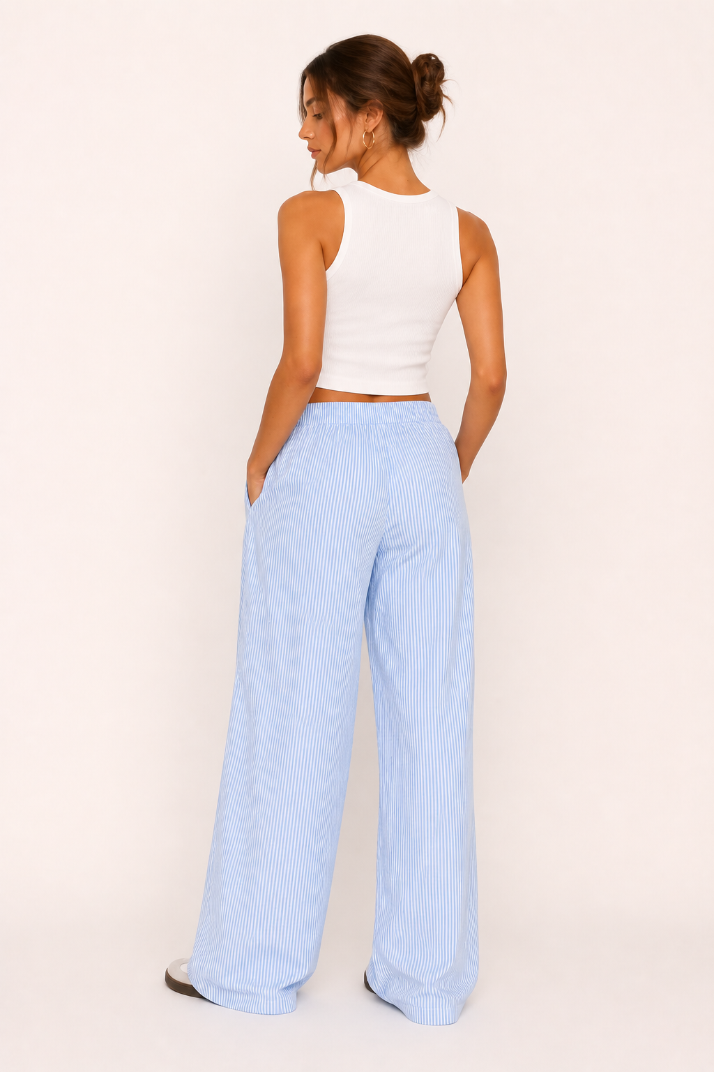 Pantaloni larghi a righe con cintura elastica