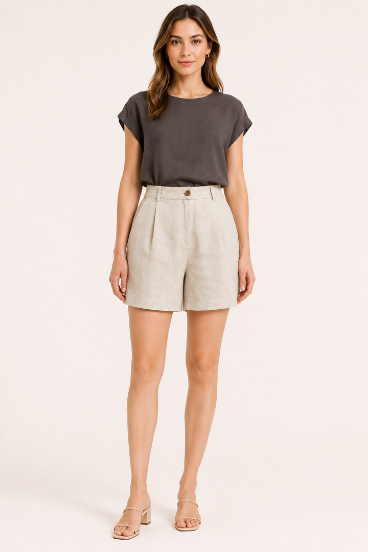 Pantaloni corti plissettati con vita alta
