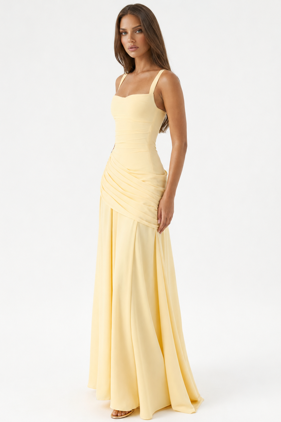 Vera | Maxi abito con scollatura quadrata arricciata