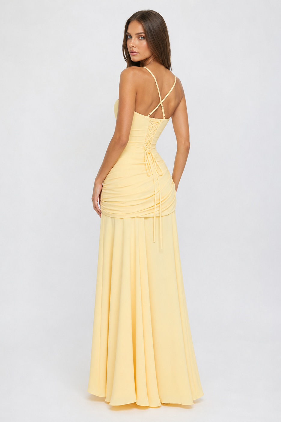 Vera | Maxi abito con scollatura quadrata arricciata