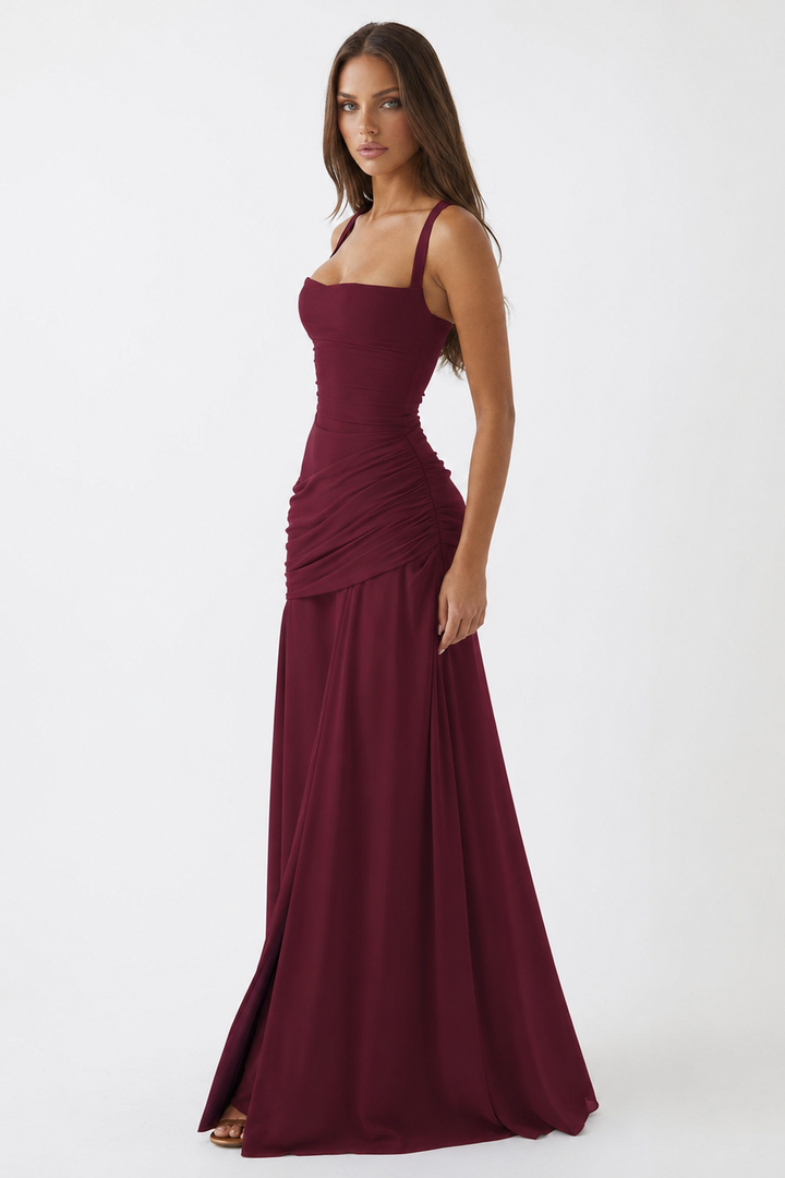 Vera | Maxi abito con scollatura quadrata arricciata