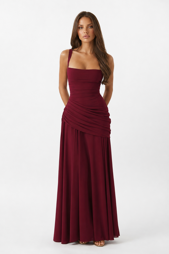 Vera | Maxi abito con scollatura quadrata arricciata