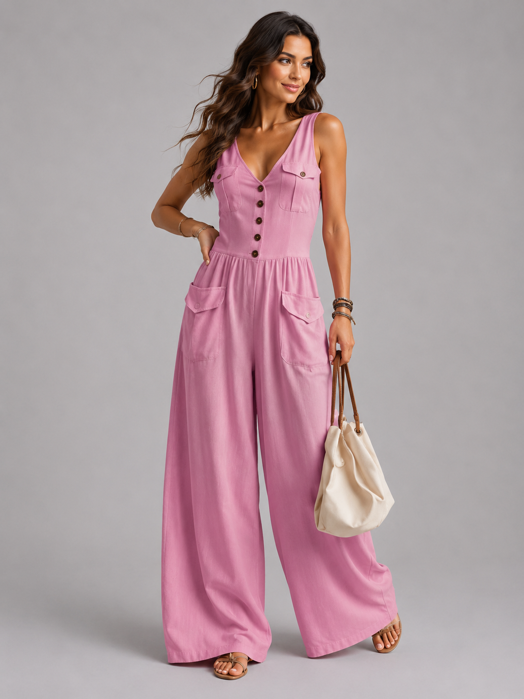Zlata | Tuta elegante con scollatura a V e pantaloni larghi