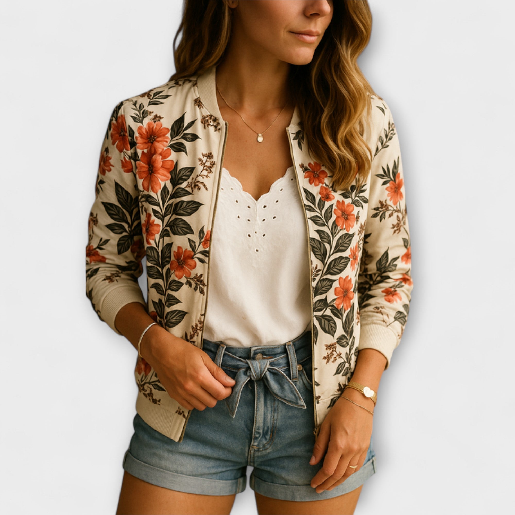 Andreia - Elegantná Kvetinová Bomber Bunda