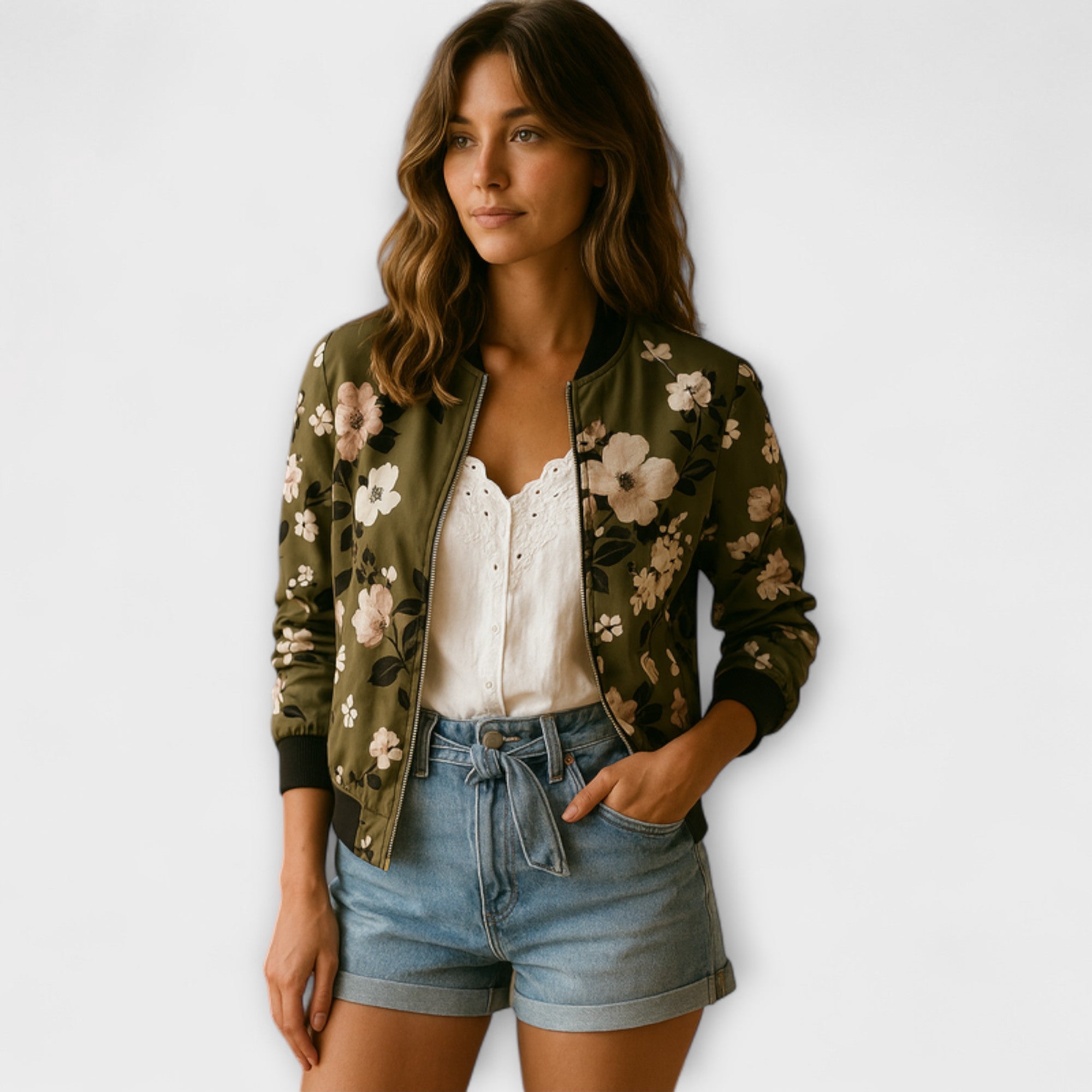 Andreia - Elegantná Kvetinová Bomber Bunda