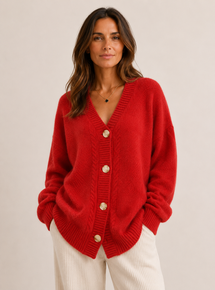 Cardigan lavorato a maglia con scollatura a V e motivo a treccia