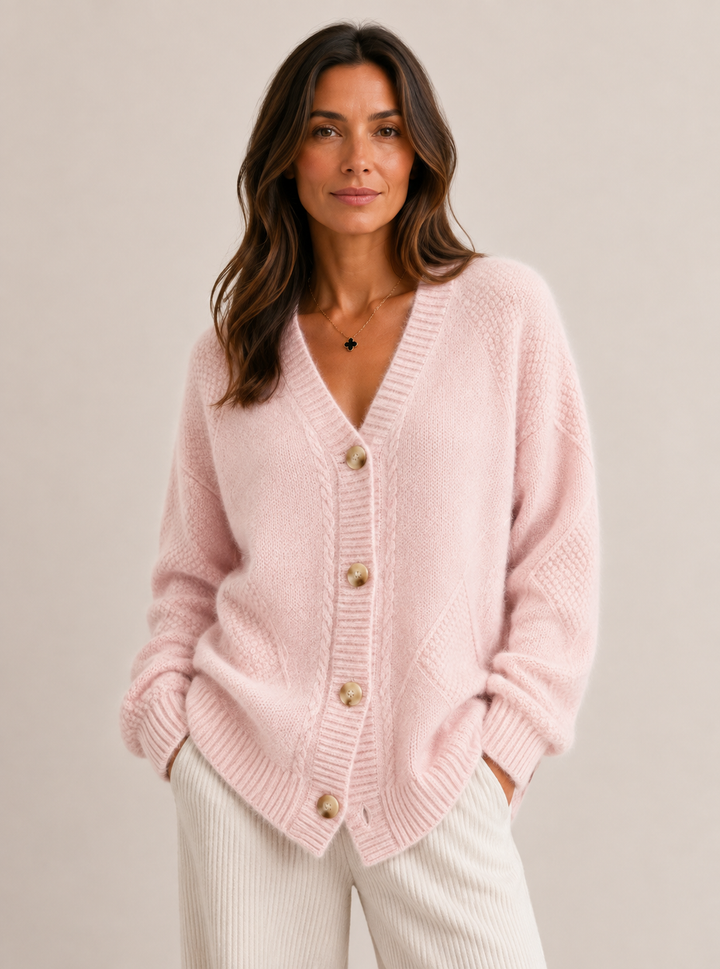 Cardigan lavorato a maglia con scollatura a V e motivo a treccia
