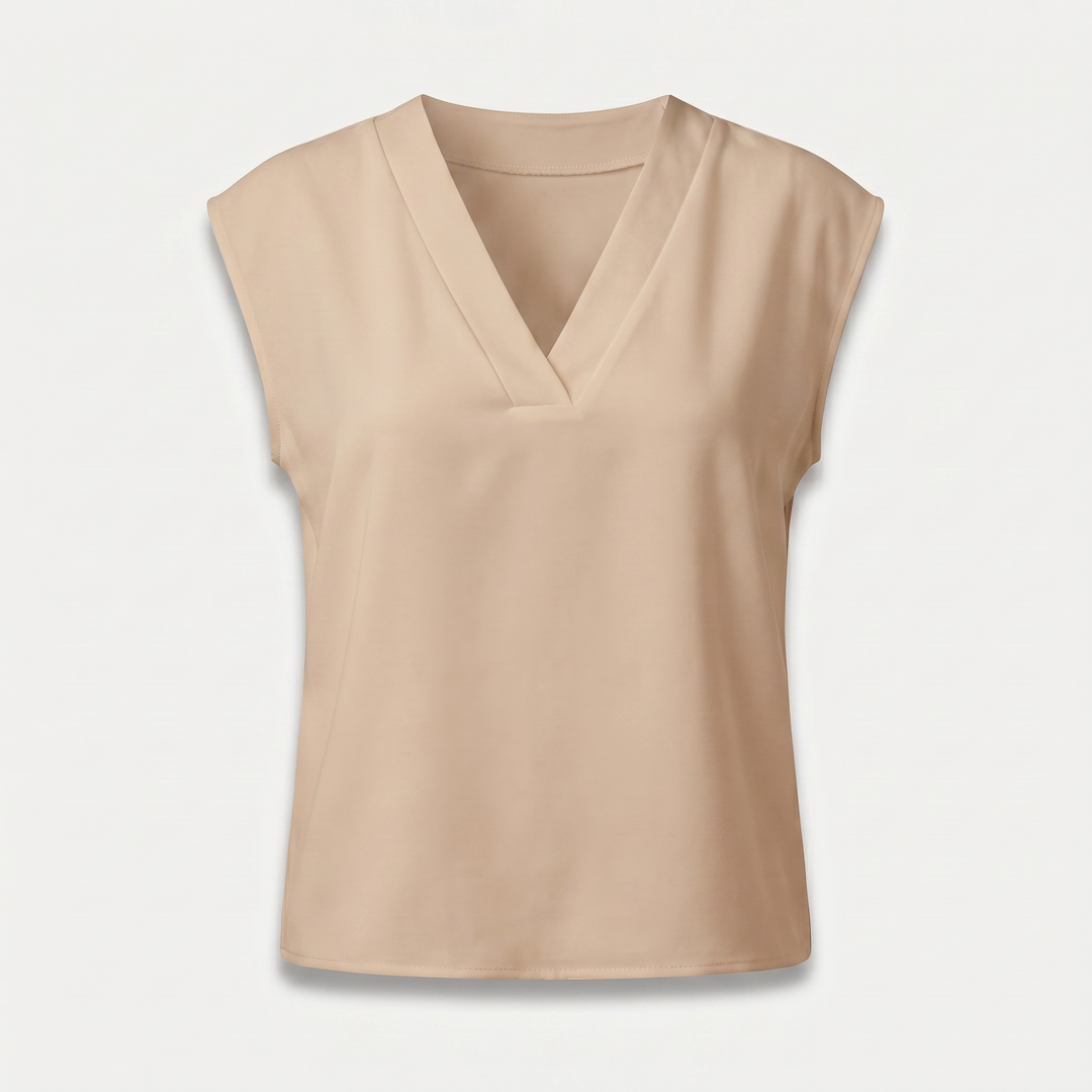 Blusa in crepe con scollatura a V e maniche corte