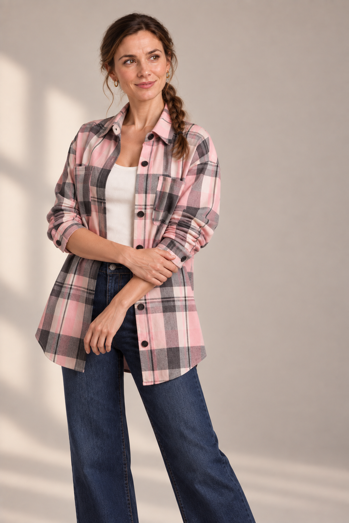 Drahomila | Camicia lunga a quadri in cotone con bottoni