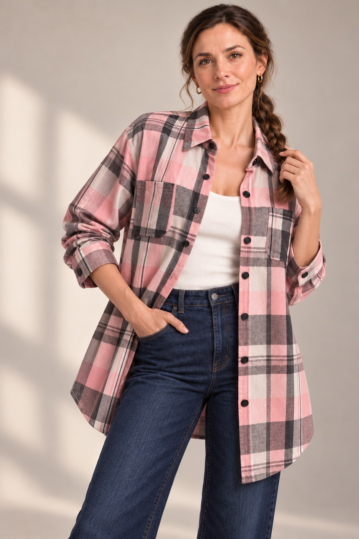 Drahomila | Camicia lunga a quadri in cotone con bottoni