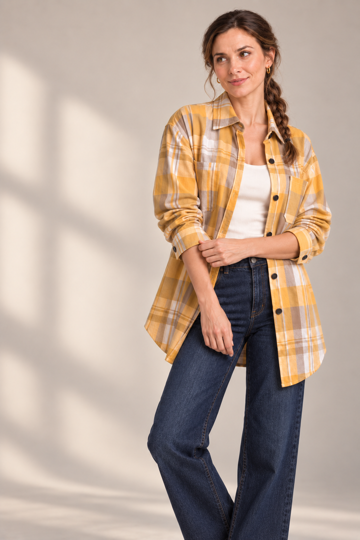 Drahomila | Camicia lunga a quadri in cotone con bottoni
