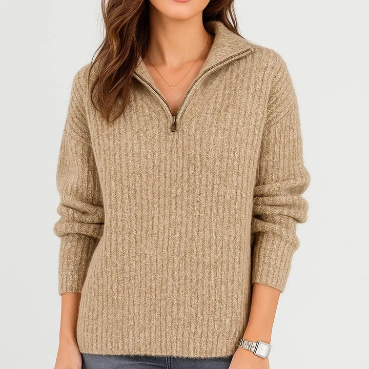 Maglione lavorato a maglia con colletto alto e zip corta