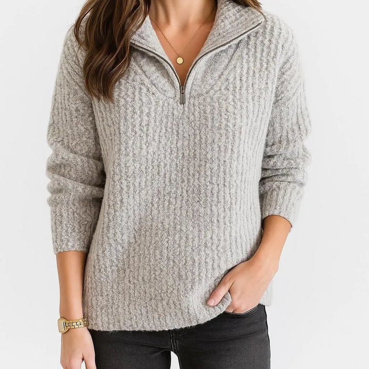 Maglione lavorato a maglia con colletto alto e zip corta