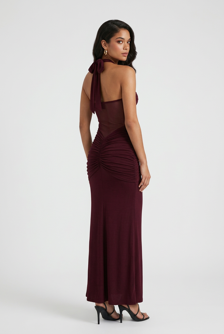 Viktória | Maxi abito bordeaux con scollo