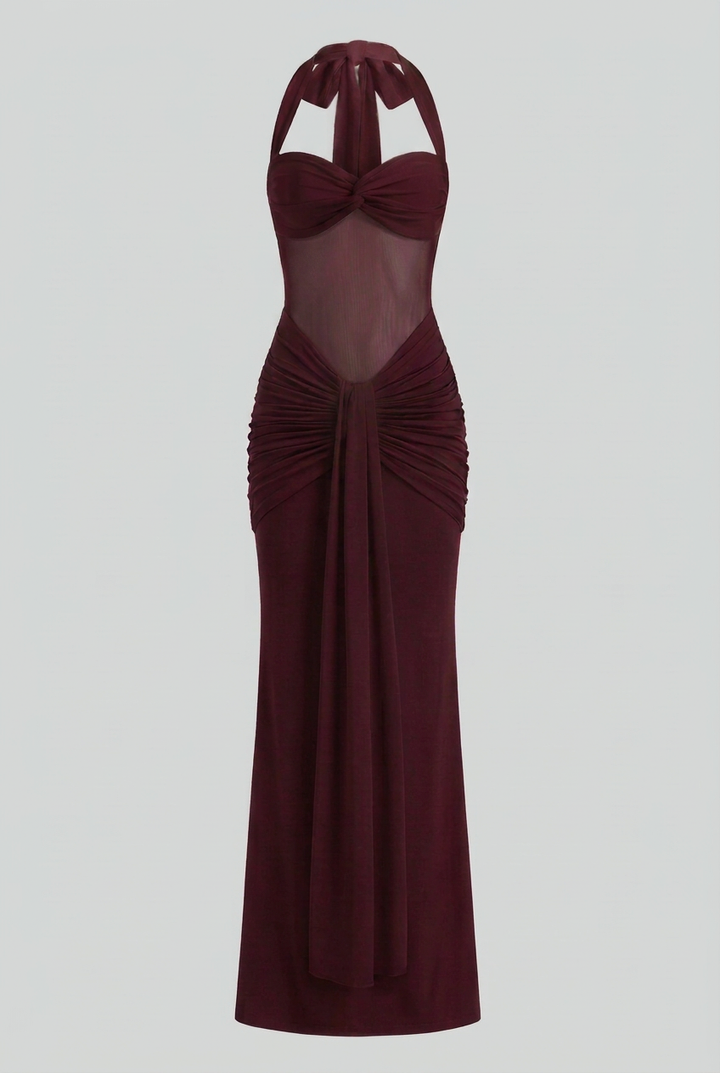 Viktória | Maxi abito bordeaux con scollo