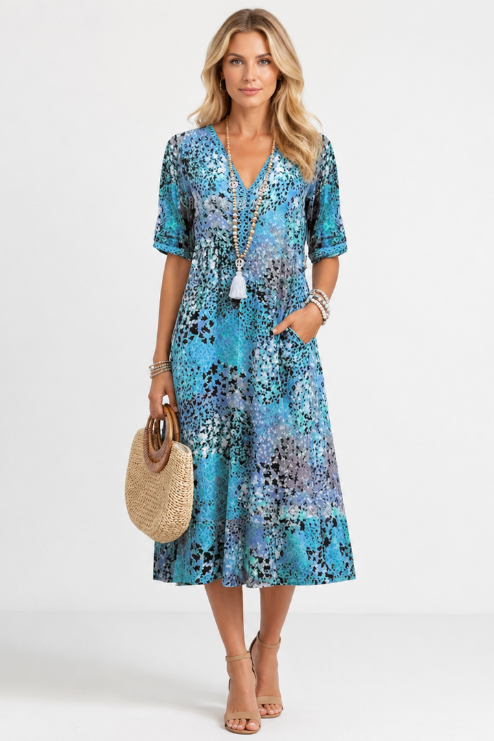 Boleslava | Abito midi boho floreale con scollatura a V