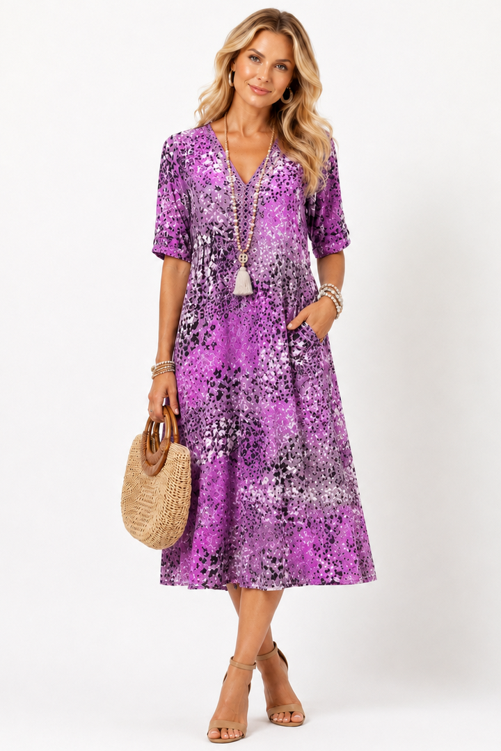Boleslava | Abito midi boho floreale con scollatura a V