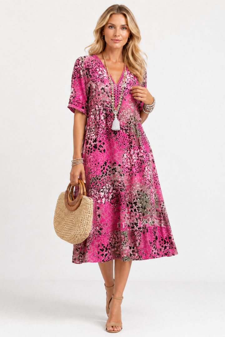 Boleslava | Abito midi boho floreale con scollatura a V