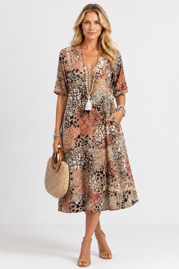 Boleslava | Abito midi boho floreale con scollatura a V
