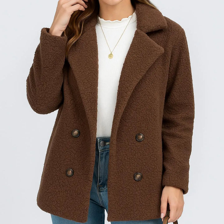 Cappotto corto in poliestere con chiusura doppiopetto