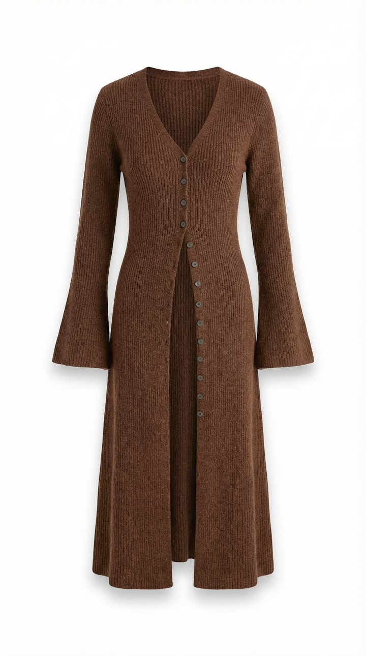 Cardigan lungo a coste con scollatura a V