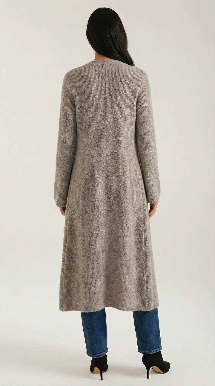 Cardigan lungo a coste con scollatura a V