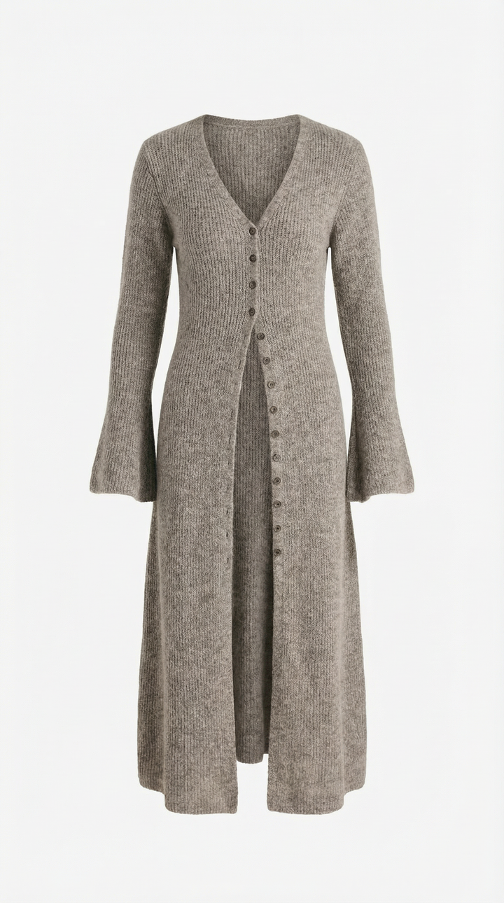 Cardigan lungo a coste con scollatura a V
