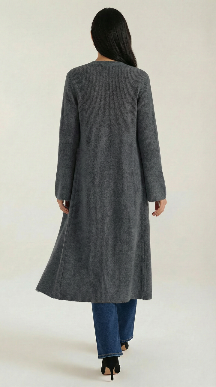 Cardigan lungo a coste con scollatura a V