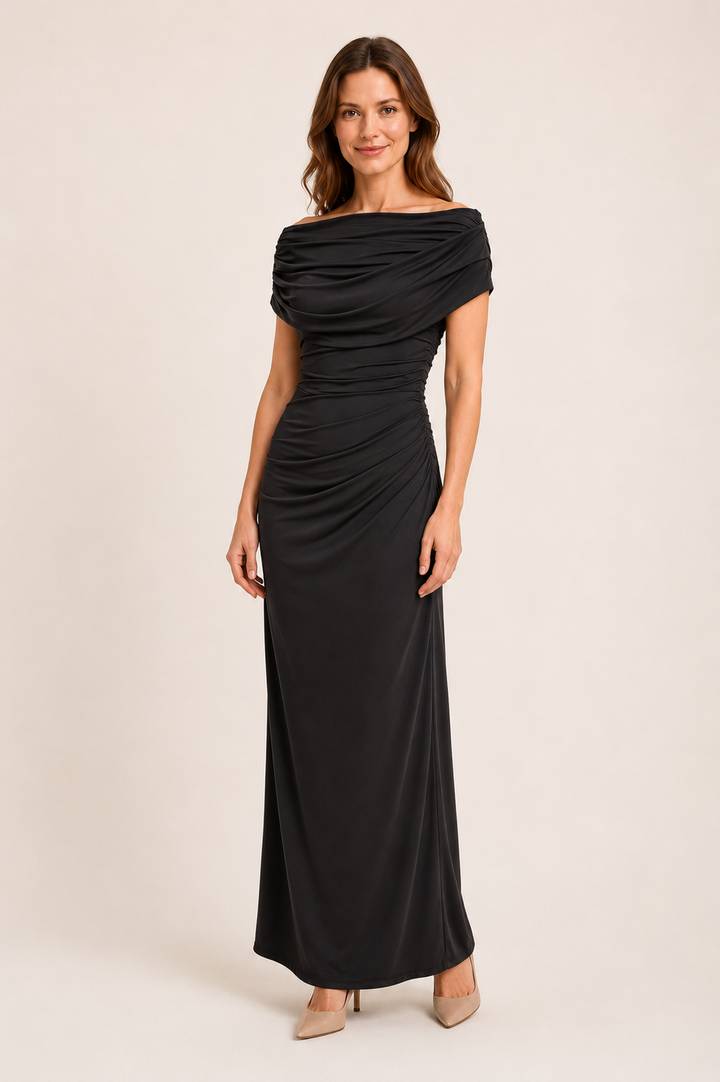 Melisa | Maxi abito con scollatura drappeggiata e cintura arricciata