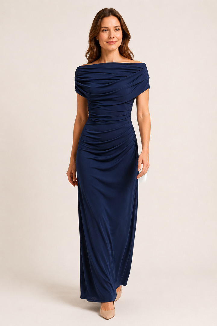 Melisa | Maxi abito con scollatura drappeggiata e cintura arricciata