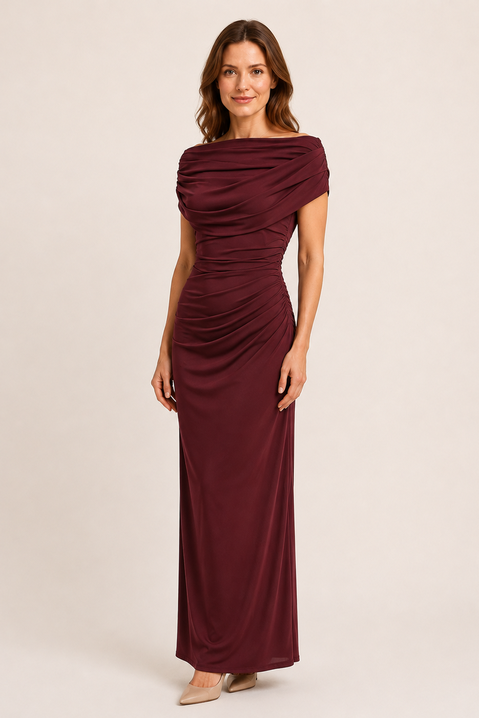 Melisa | Maxi abito con scollatura drappeggiata e cintura arricciata