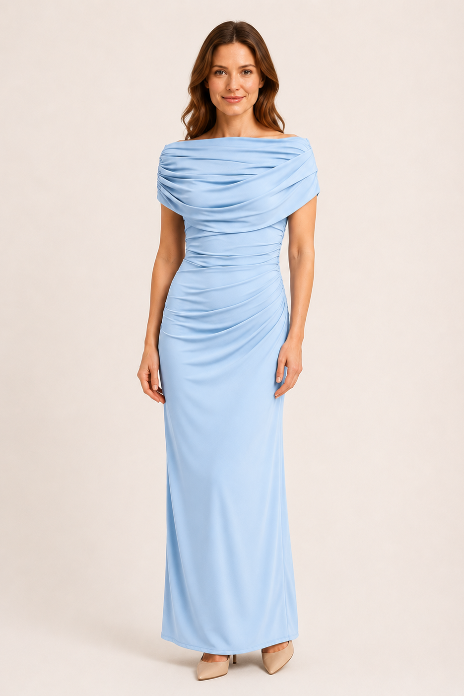 Melisa | Maxi abito con scollatura drappeggiata e cintura arricciata