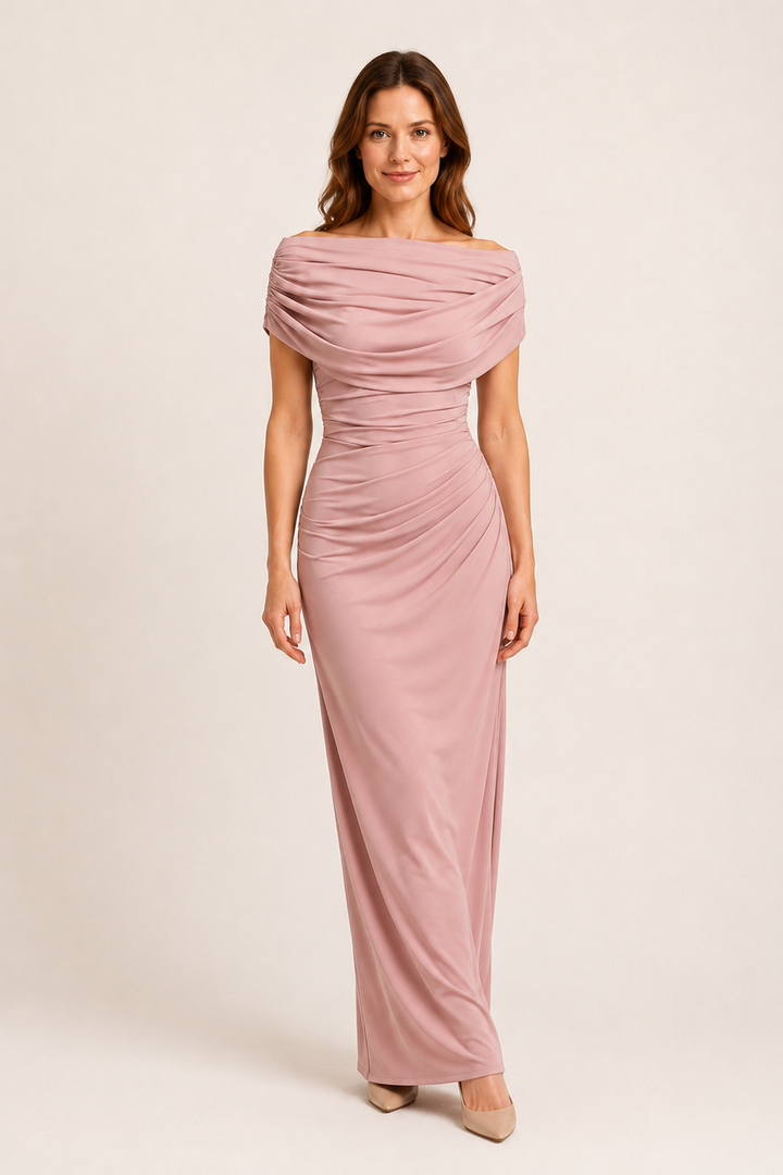 Melisa | Maxi abito con scollatura drappeggiata e cintura arricciata