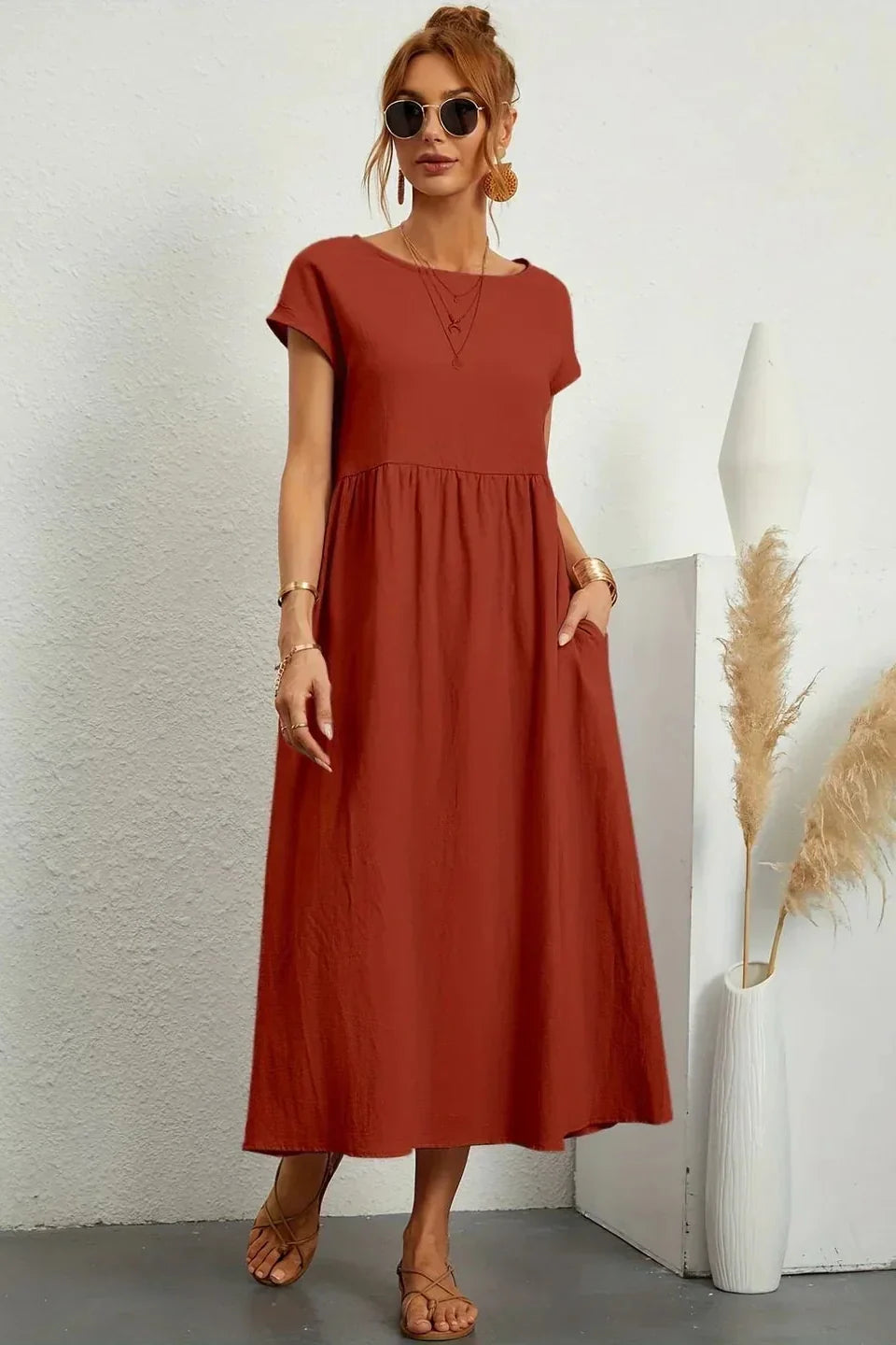 Renáta | Abito midi in cotone morbido con tasche