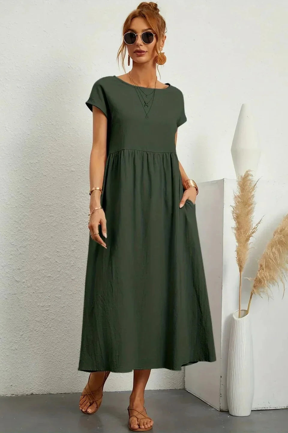 Renáta | Abito midi in cotone morbido con tasche