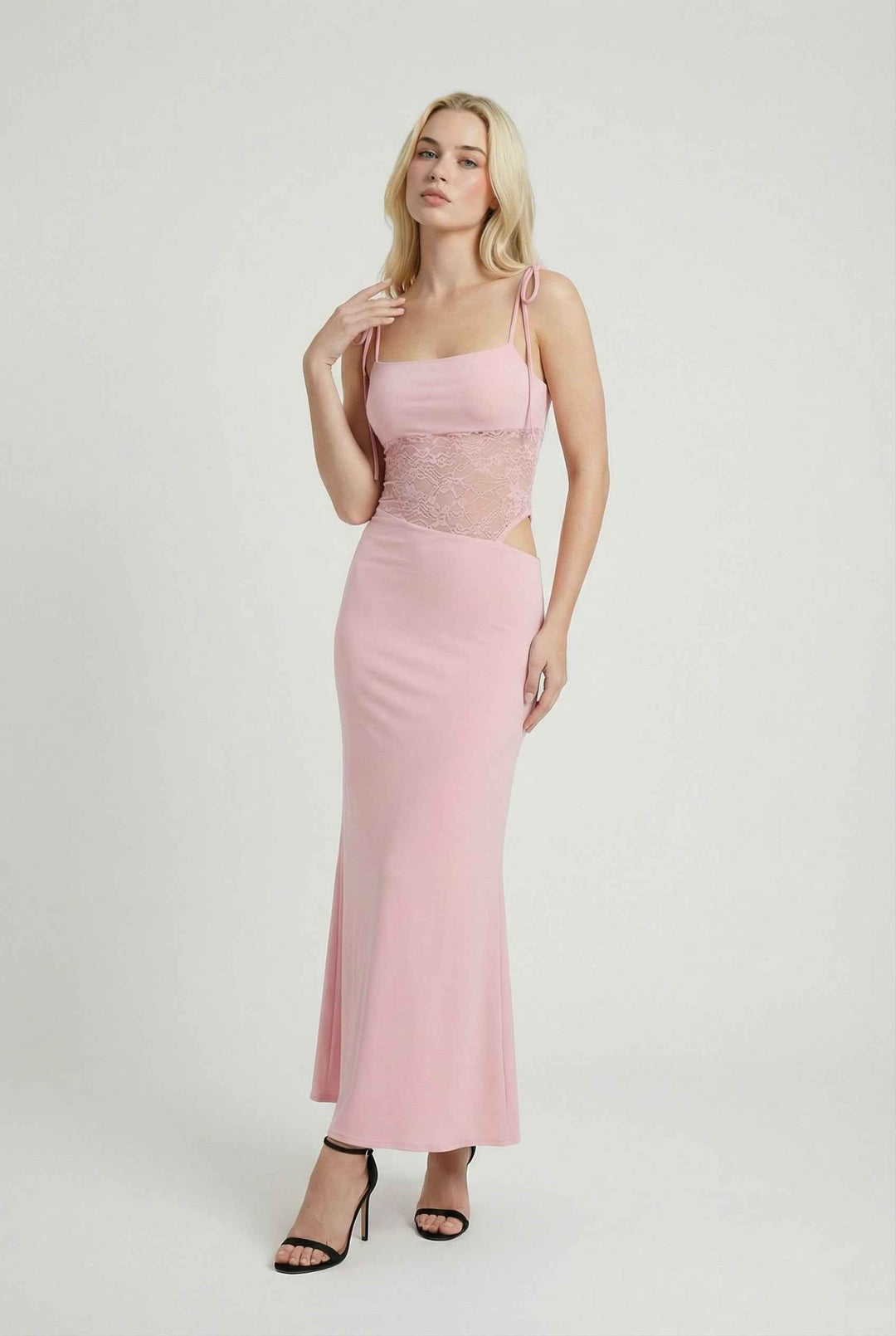 Nina | Abito maxi rosa romantico senza maniche