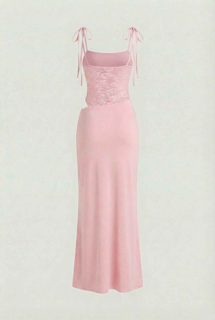 Nina | Abito maxi rosa romantico senza maniche