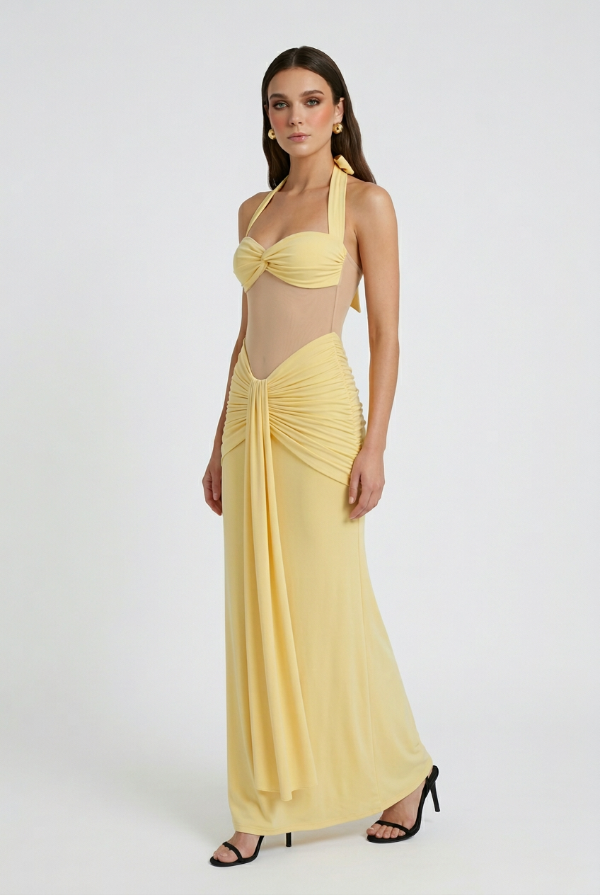 Galina | Maxi abito con maniche arricciate