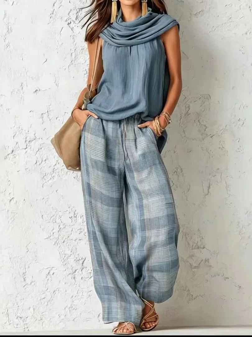 Completo casual a due pezzi con top morbido e pantaloni larghi