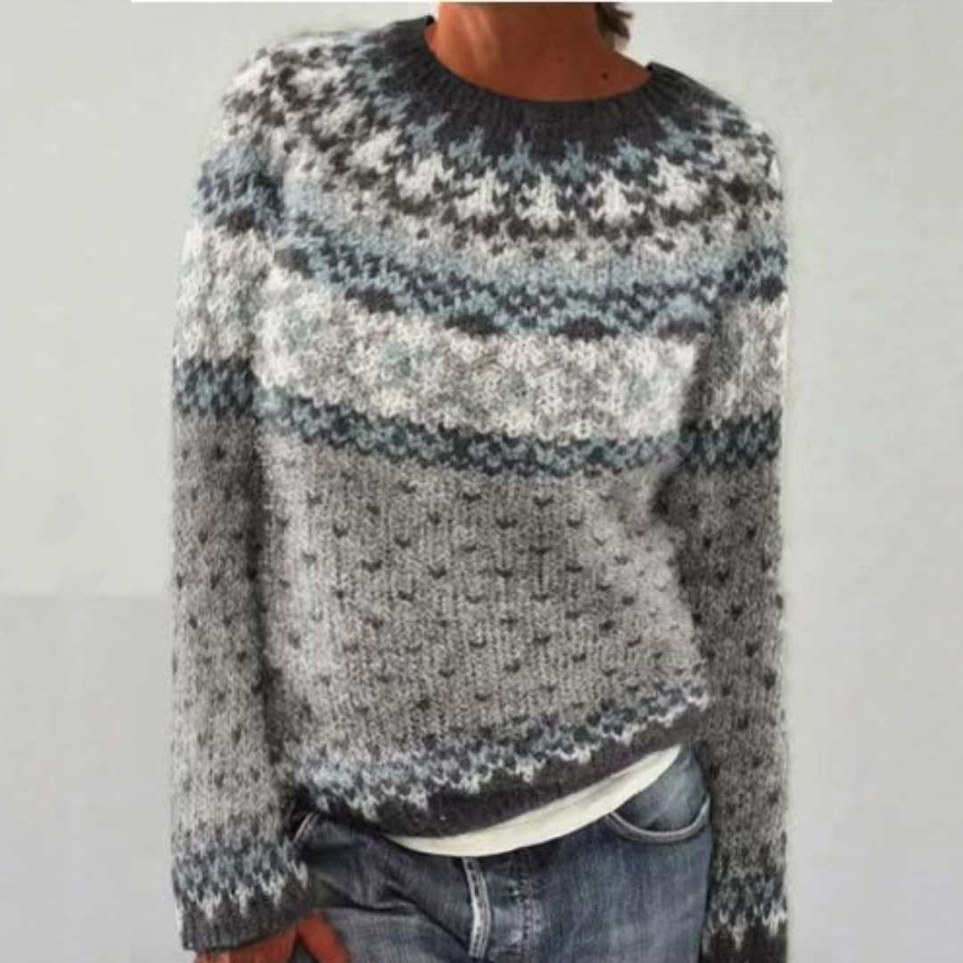 Maglione nordico grigio, bianco e blu chiaro