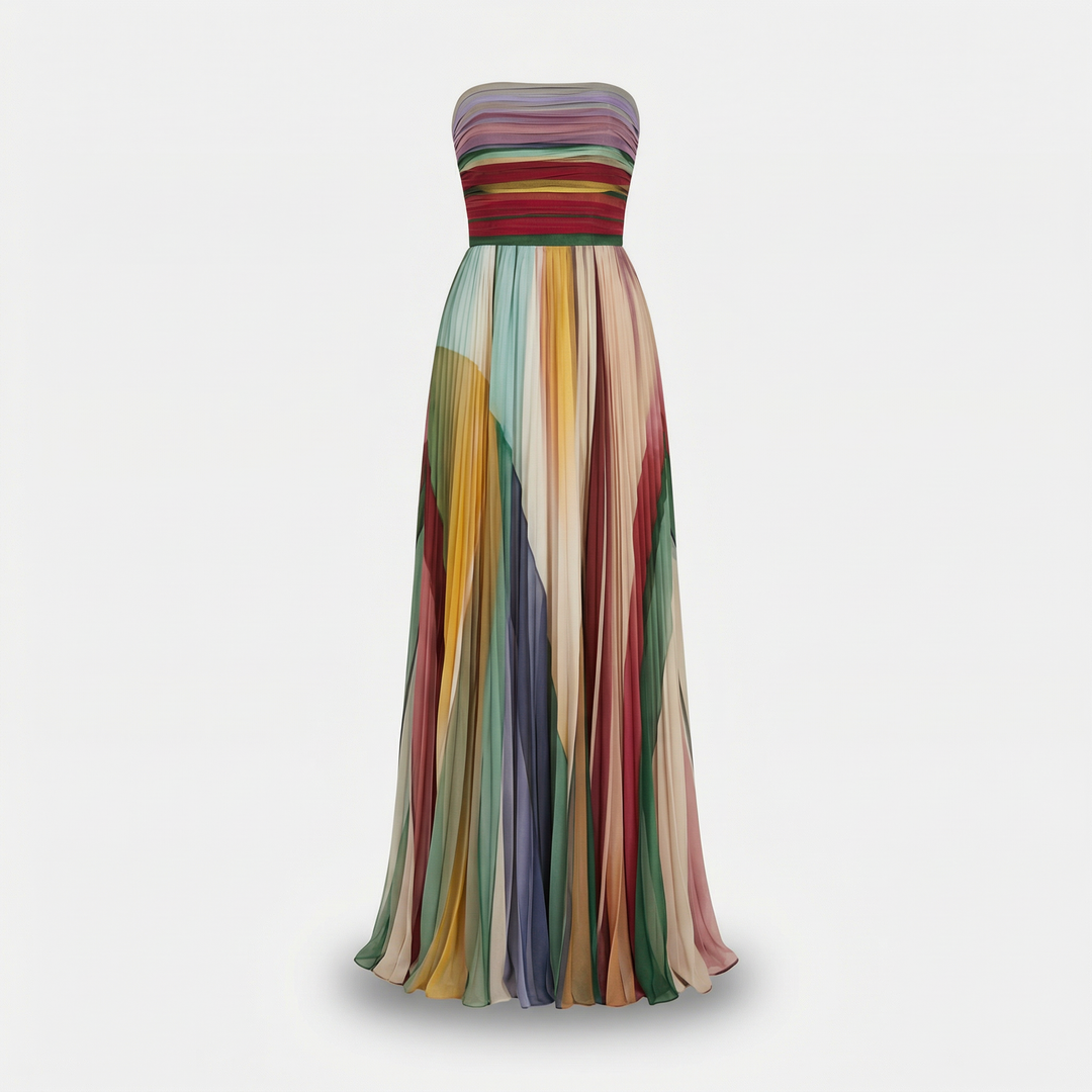 Helena | Abito maxi leggero senza spalline con gonna plissettata