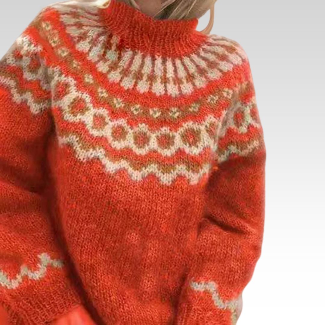 Maglione a collo alto con motivo nordico in tonalità terrose