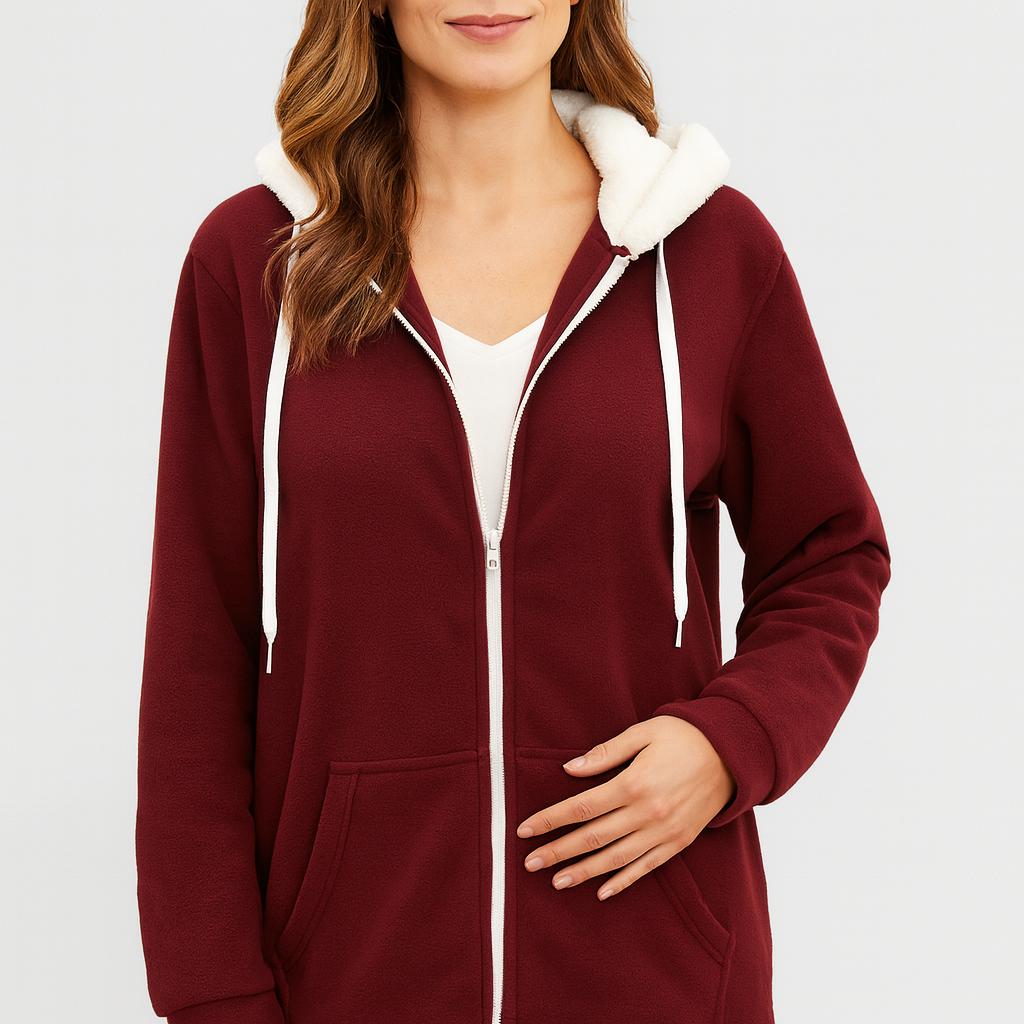 Giacca in fleece da donna con cappuccio e zip frontale