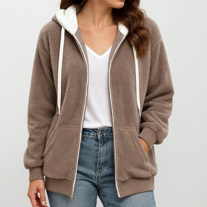 Giacca in fleece da donna con cappuccio e zip frontale