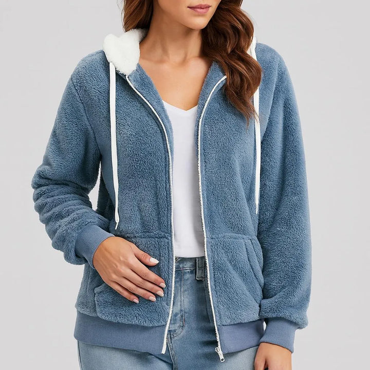 Giacca in fleece da donna con cappuccio e zip frontale
