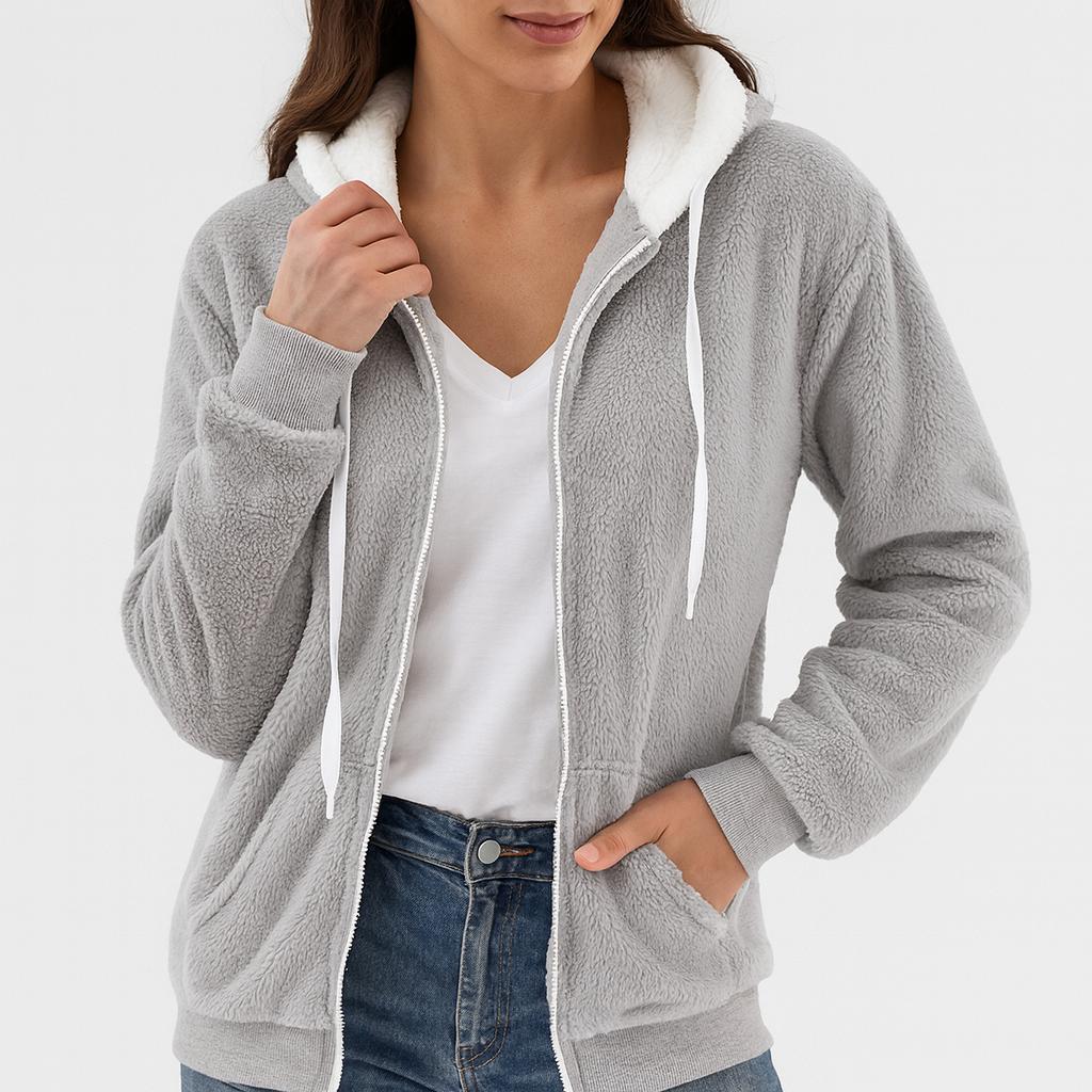 Giacca in fleece da donna con cappuccio e zip frontale