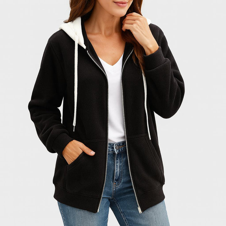 Giacca in fleece da donna con cappuccio e zip frontale